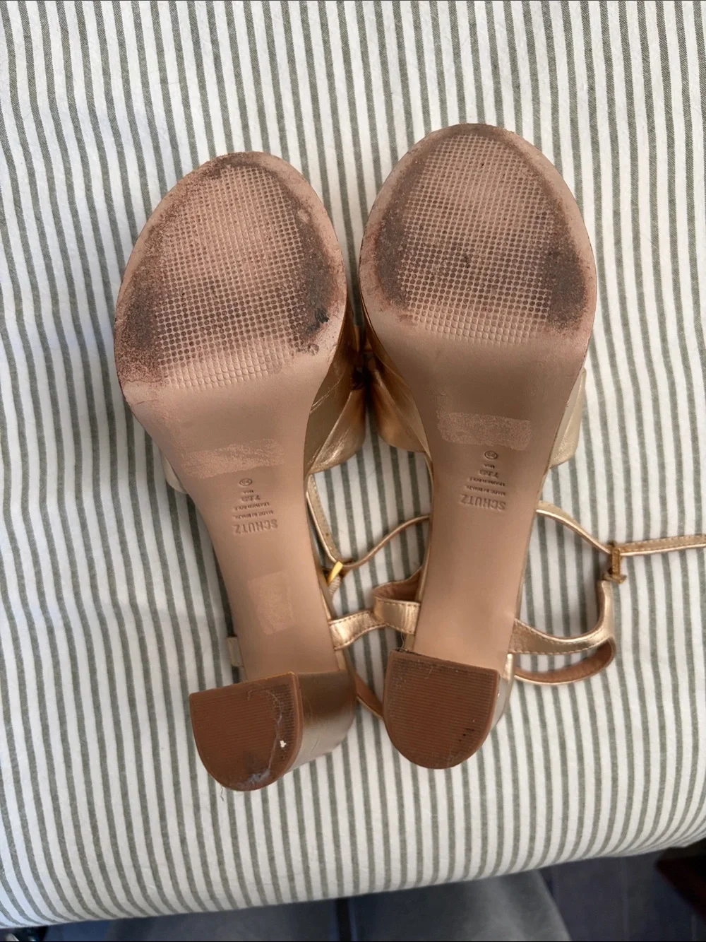 SCHUTZ Rose Gold Platform Sandals with Ankle Strap
